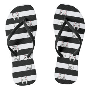 Cute Climbing Cats on Black and White Stripes Jandals