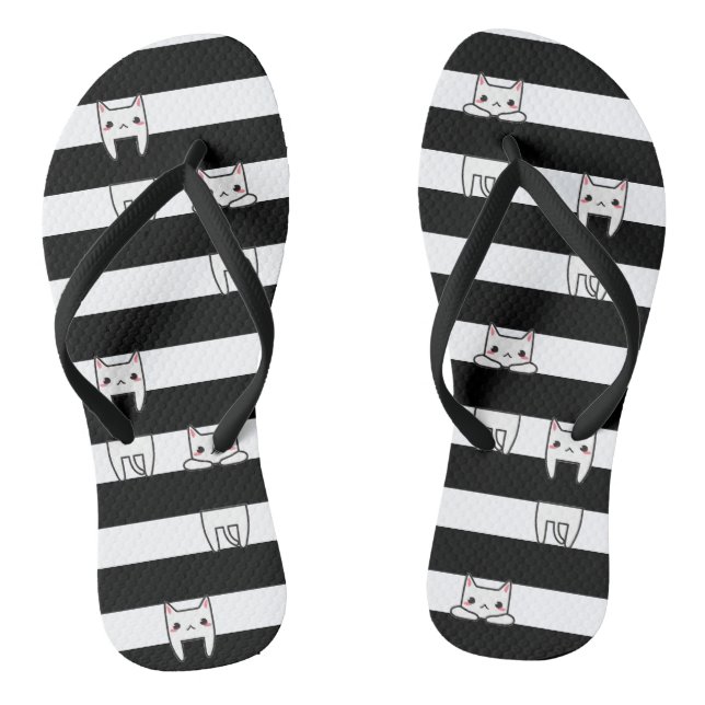Cute Climbing Cats on Black and White Stripes Jandals (Footbed)