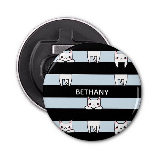 Cute Climbing Cats on Striped Personalised Bottle Opener (Front)