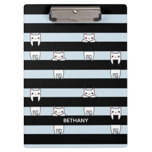 Cute Climbing Cats on Striped Personalised Clipboard
