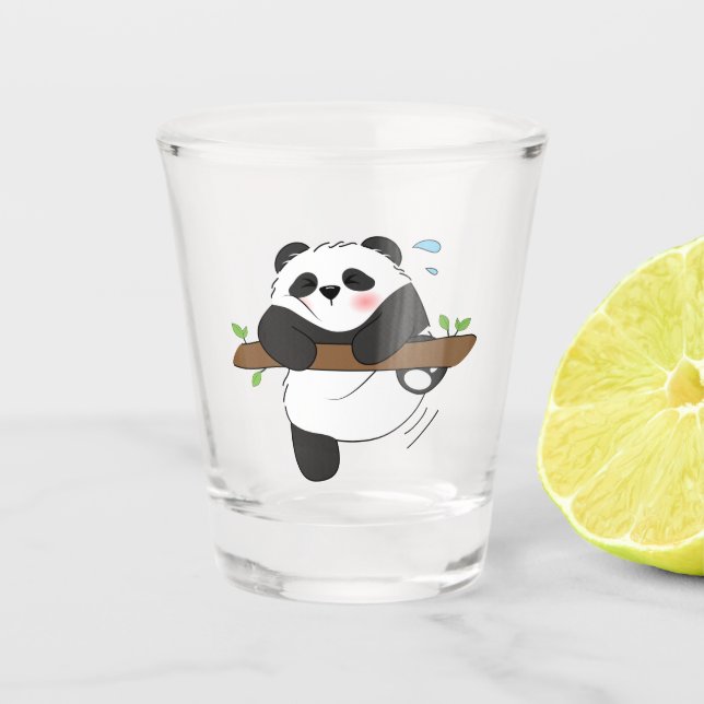 Cute Climbing Panda Double Side Front Back Shot Glass (Front)