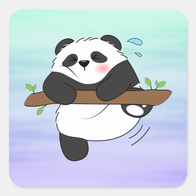 Cute Climbing Panda Double Side Front Back Square Sticker (Front)