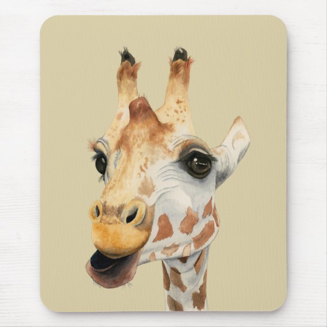 Cute Close Up Giraffe Watercolor Mouse Pad (Front)