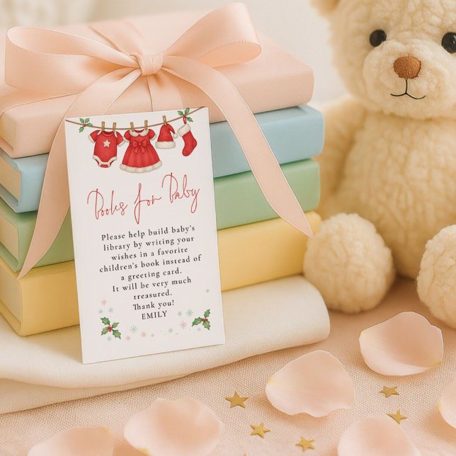 Cute Clothesline Christmas Books For Baby Shower  Enclosure Card (Creator Uploaded)