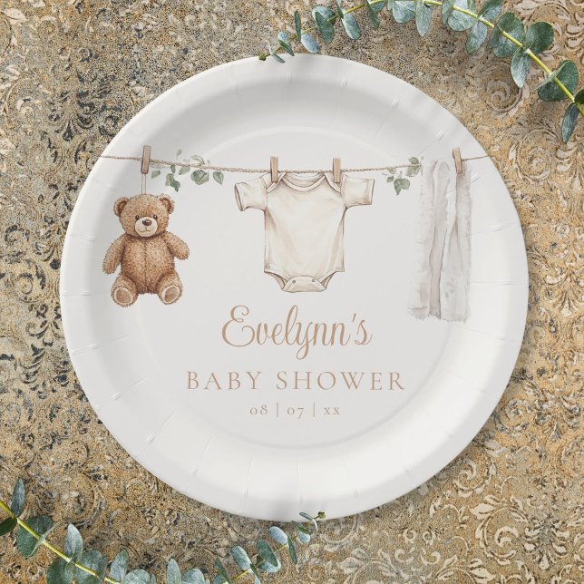 Cute Clothesline Gender Neutral Baby Shower Paper Plate (Cute Clothesline Gender Neutral Baby Shower Paper Plates)