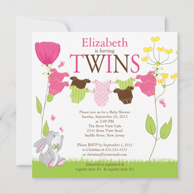 Cute Clothesline Multiple Baby Shower Invitations (Front)