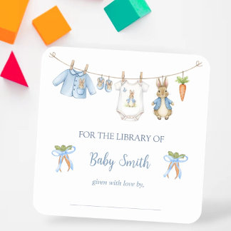 Cute Clothesline Peter the Rabbit Book Plate Square Sticker