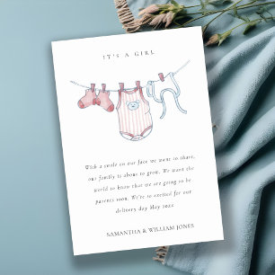 Cute Clothesline Pink Blush Girl Baby Announcement