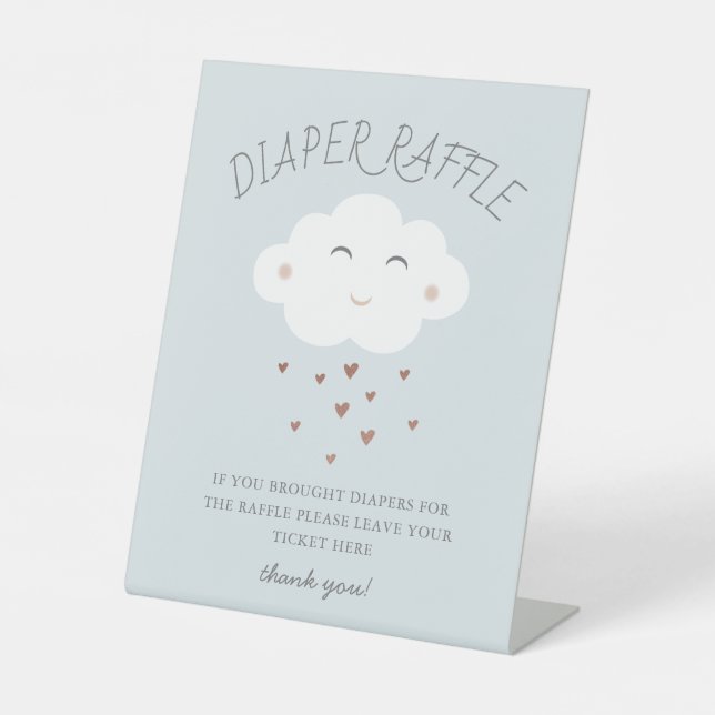 Cute Cloud Baby Shower Sprinkle Diaper Raffle Pedestal Sign (Front)