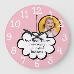 Cute Cloud on a String Personalised Photo Pink Large Clock