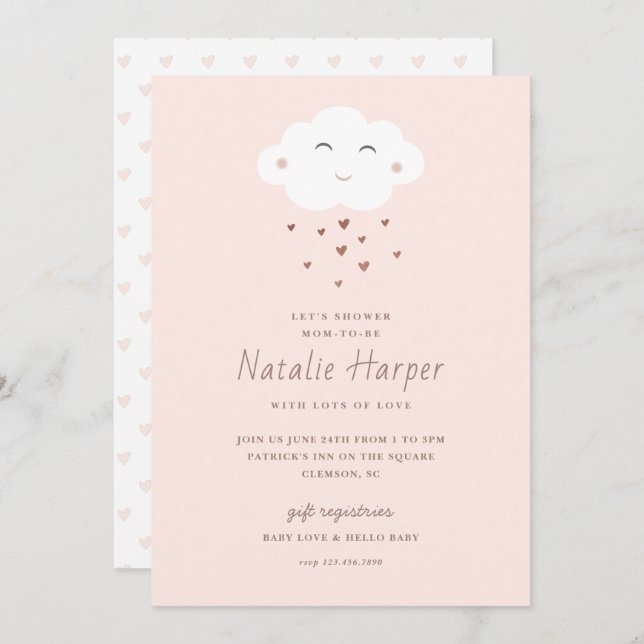 Cute Cloud Pink Baby Shower Invitation (Front/Back)