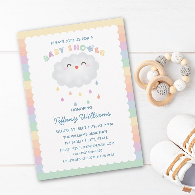 Cute Cloud Raindrops Gender Neutral Baby Shower Invitation (Creator Uploaded)