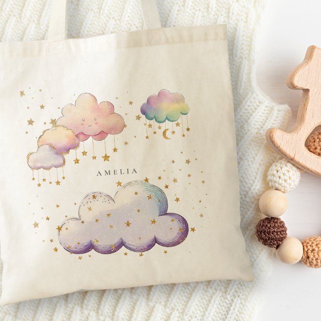 Cute Cloud Star Girl Baby Shower Tote Bag (Creator Uploaded)