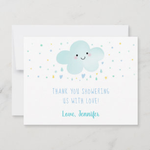 Cute Cloud Stars Blue Baby Shower Thank You Card