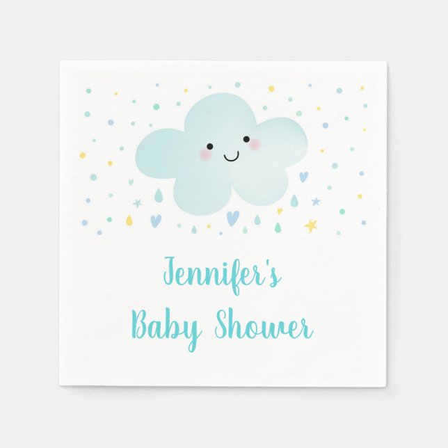Cute Cloud Stars Blue Baby Sprinkle Napkin (Front)