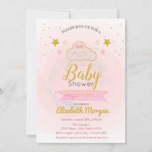 Cute Cloud,Stars It's a Girl Baby Shower Invitation