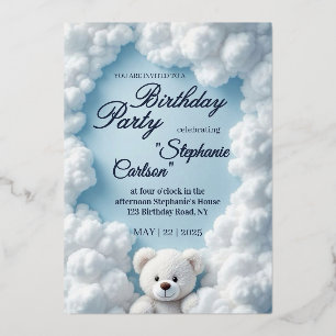Cute Cloud & Teddy Bear Birthday Invitation