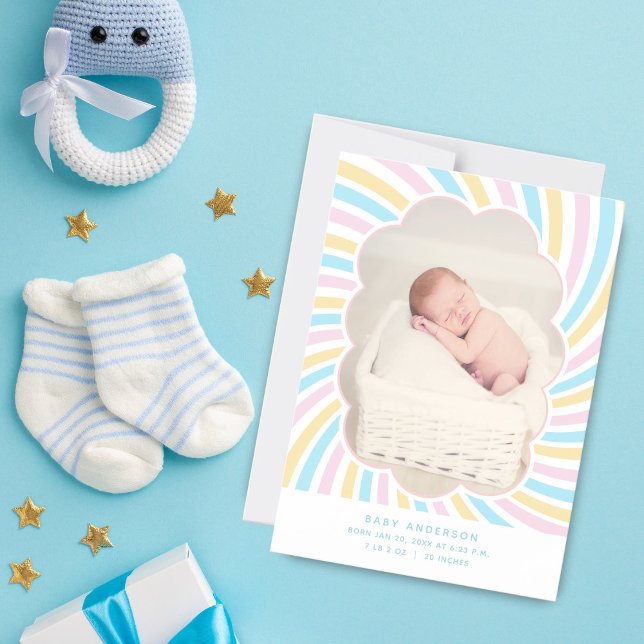 Cute Cloud Unisex Baby Photo Birth Announcement (Creator Uploaded)
