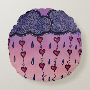 Cute clouds and hearts art round cushion