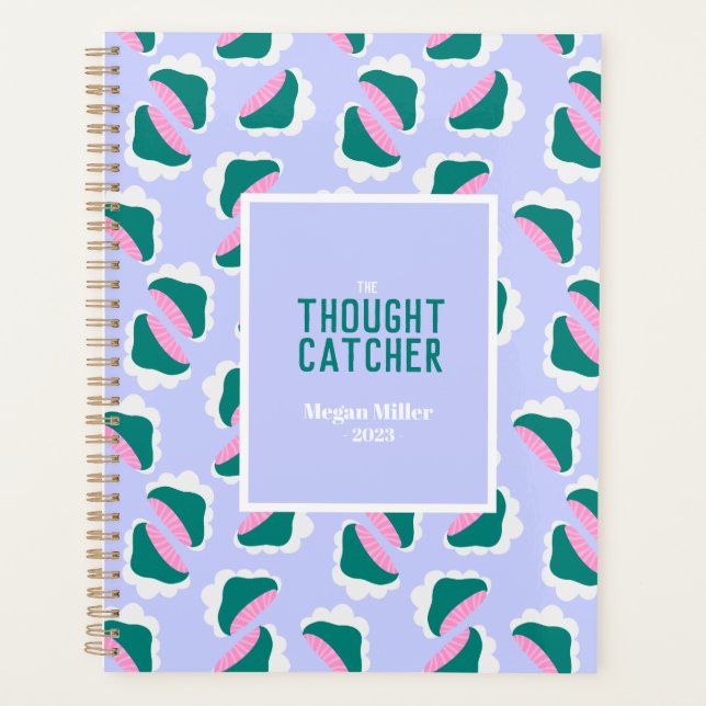 Cute clouds and mushrooms Baby blue Personalise Planner (Front)