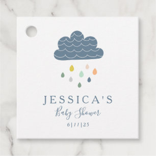 Cute Clouds and Raindrops in Blue Baby Shower  Favour Tags