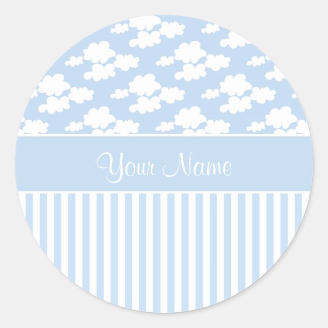 Cute Clouds and Stripes Classic Round Sticker (Front)