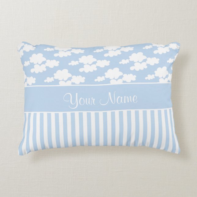 Cute Clouds and Stripes Decorative Cushion (Front)