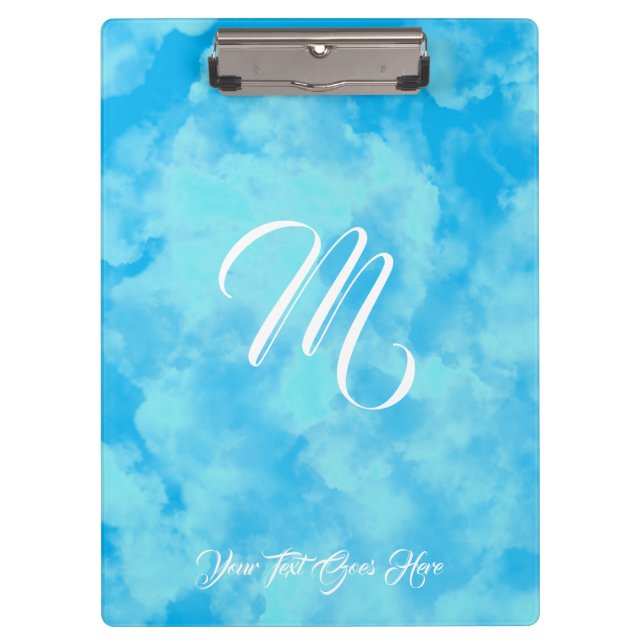 Cute Clouds Blue Monogram  Clipboard (Front)