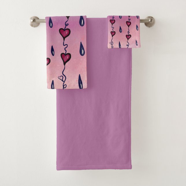 Cute clouds, hearts and raindrops bath towel set (Insitu)