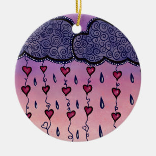 Cute clouds, hearts and raindrops ceramic tree decoration