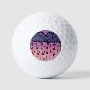 Cute clouds, hearts and raindrops golf balls