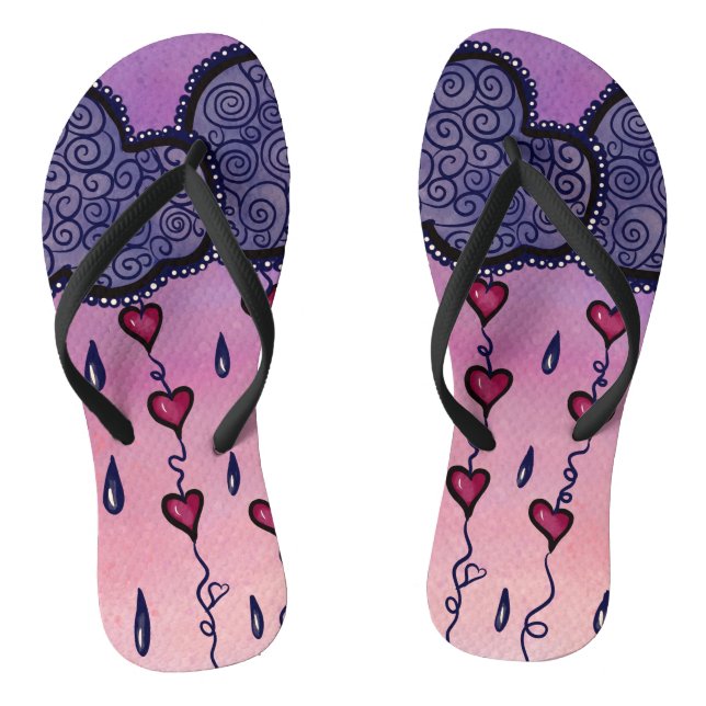 Cute clouds, hearts and raindrops jandals (Footbed)