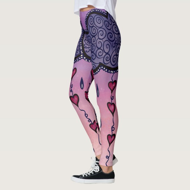 Cute clouds, hearts and raindrops leggings (Left)