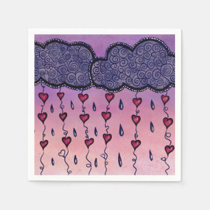 Cute clouds, hearts and raindrops napkin