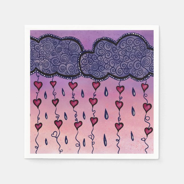 Cute clouds, hearts and raindrops napkin (Front)