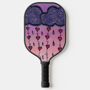 Cute clouds, hearts and raindrops pickleball paddle