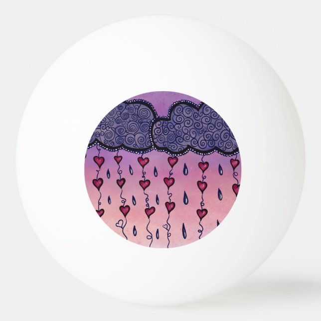 Cute clouds, hearts and raindrops ping pong ball (Front)