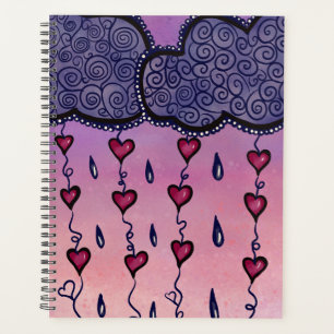 Cute clouds, hearts and raindrops planner
