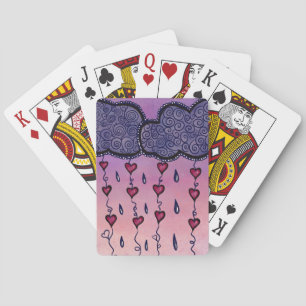 Cute clouds, hearts and raindrops playing cards