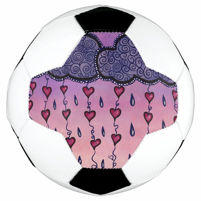 Cute clouds, hearts and raindrops soccer ball (Front)
