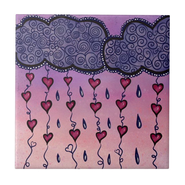 Cute clouds, hearts and raindrops tile (Front)