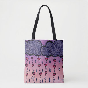 Cute clouds, hearts and raindrops tote bag