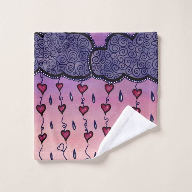 Cute clouds, hearts and raindrops wash cloth (Wash Cloth)