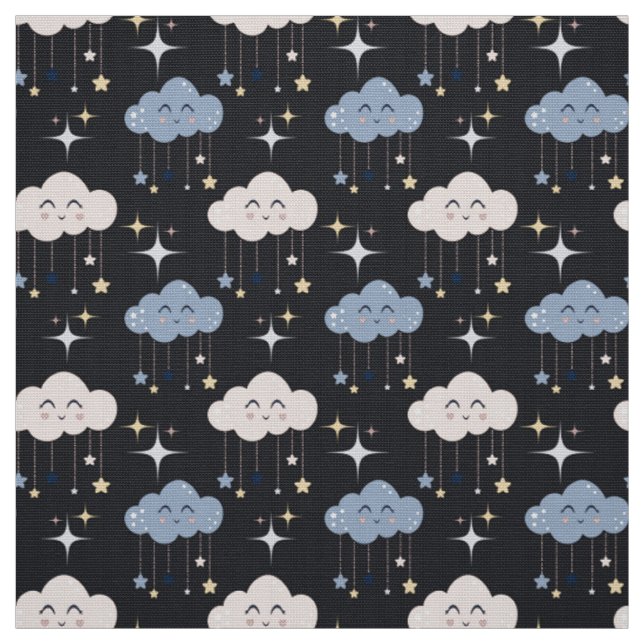 Cute Clouds on Dark Fabric By The Yard Fat Quarter (Swatch)