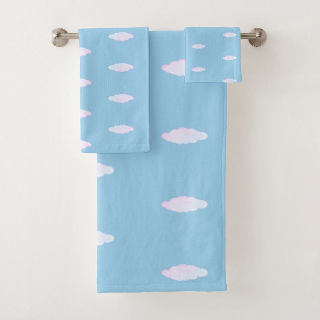 Cute Clouds on Turquoise Bath Towel Set (Insitu)