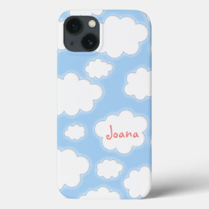 Cute Clouds Pattern Blue Pink Personalised Name iPhone 13 Case