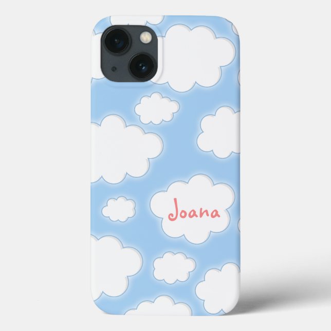 Cute Clouds Pattern Blue Pink Personalised Name Case-Mate iPhone Case (Back)