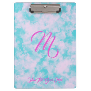 Cute Clouds Pink and Blue Monogram Clipboard