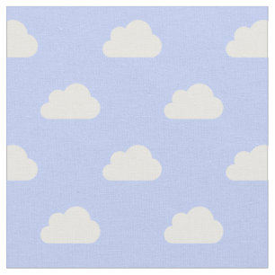 Cute Clouds White on Blue Fabric