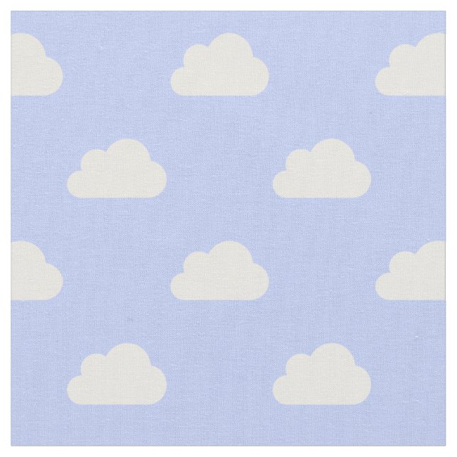 Cute Clouds White on Blue Fabric (Close Up)